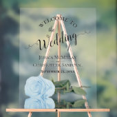 Elegant Pale Blue Rose Romantic Wedding Welcome アクリルサイン (ニュートラル)
