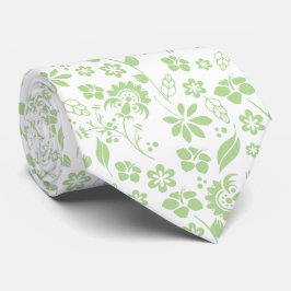 Elegant Pale Lime Green and White Tropical Flowers ネクタイ