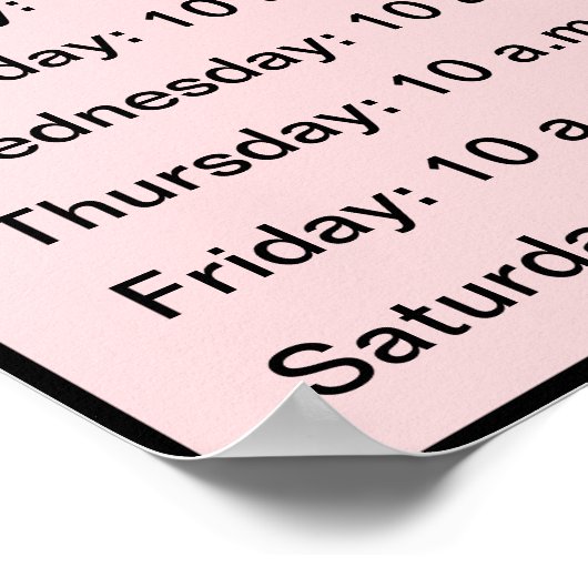 Elegant Pale Pink with Black Script Salon Hours ポスター (角)