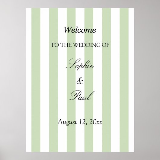 Elegant Pale Sage Stripes Wedding Welcome Poster ポスター (正面)