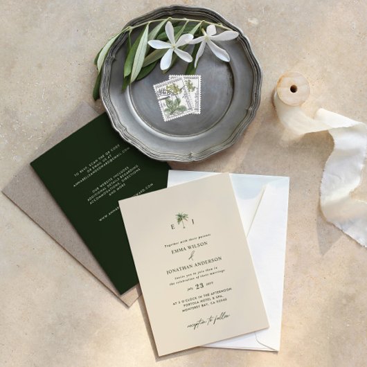 Elegant Palm Tree Wedding Invitation with QR Code 招待状