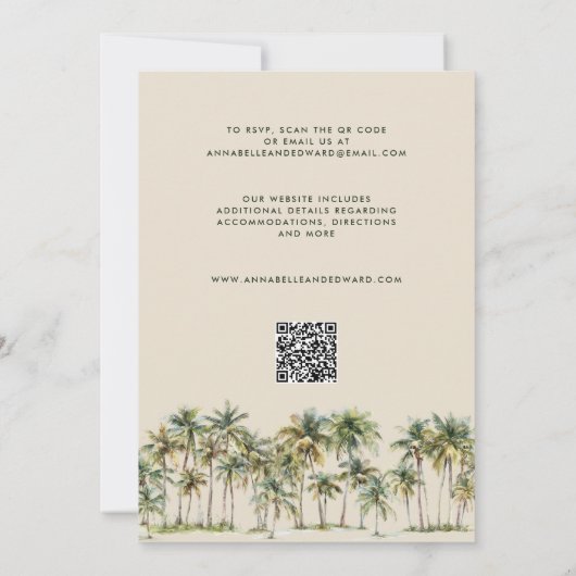 Elegant Palm Tree Wedding Invitation with QR Code 招待状 (裏面)