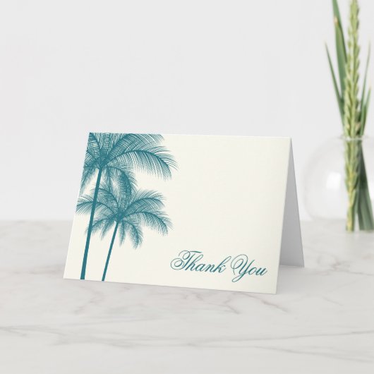Elegant Palm Trees Teal Ecru Thank You サンキューカード (正面)
