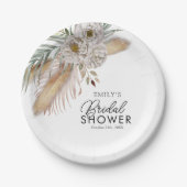 Elegant Pampas & Palm Watercolor Bridal Shower ペーパープレート (正面)