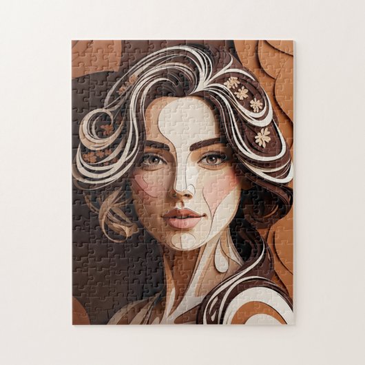Elegant Paper-Cut Portrait in Warm Earth Tones ジグソーパズル (縦)