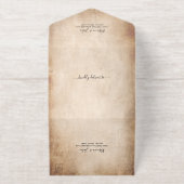 Elegant Parchment Red Rose Wedding Real Gold Foil オールインワン招待状 (外側)