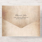 Elegant Parchment Red Rose Wedding Real Gold Foil オールインワン招待状 (背面)