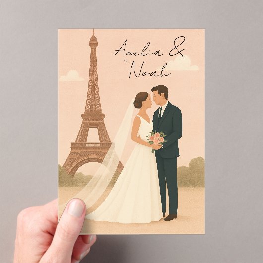 Elegant Paris Wedding Acrylic Invitation – Eiffel アクリル招待状 (インサイチュ (ポータブル))