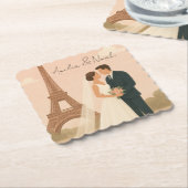 Elegant Paris Wedding Paper Coaster – Eiffel Tower ペーパーコースター (アングル)