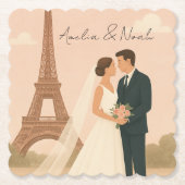 Elegant Paris Wedding Paper Coaster – Eiffel Tower ペーパーコースター (正面)