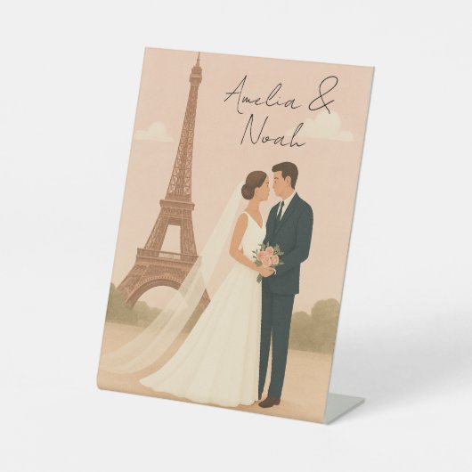 Elegant Paris Wedding Pedestal Sign with Eiffel  台座サイン (正面)