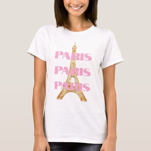 Elegant Parisian Eiffel Tower Paris in Pink Tシャツ (正面)
