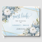 Elegant Pastel Blue Floral Gold Wedding Guest Book ゲストブック (正面)