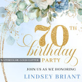 Elegant Pastel Blue Flowers 70th Birthday Invites 招待状