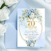 Elegant Pastel Blue Flowers 70th Birthday Invites 招待状