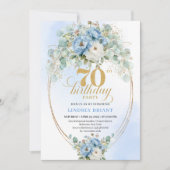 Elegant Pastel Blue Flowers 70th Birthday Invites 招待状 (正面)