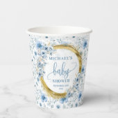 Elegant pastel blue flowers gold boy baby shower  紙コップ (裏面)
