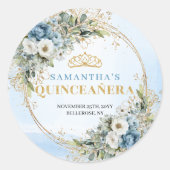 Elegant Pastel Blue Gold Eucalyptus Quinceañera   ラウンドシール (正面)