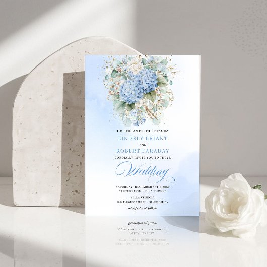 Elegant Pastel Blue Hydrangea Wedding Invitation 招待状