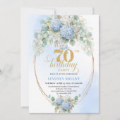 Elegant Pastel Blue Hydrangeas Gold 70th Birthday 招待状 (正面)