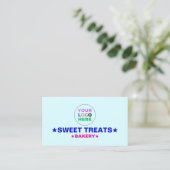 Elegant Pastel Blue & Pink Color | Bakery Logo 名刺 (スタンド正面)