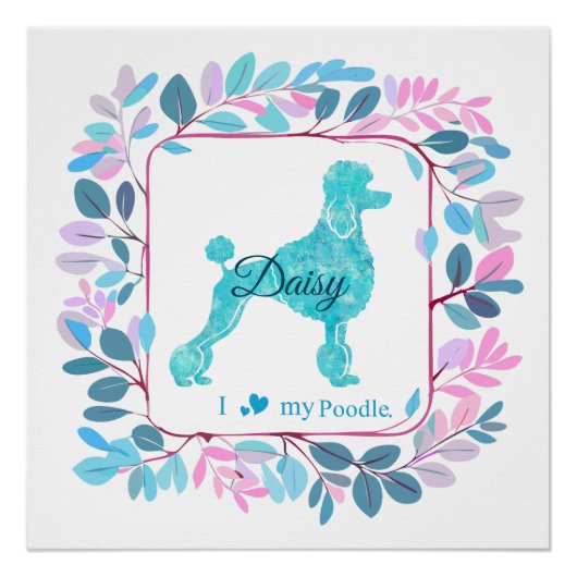 Elegant Pastel Blue Poodle Poster | Personalized ポスター (正面)