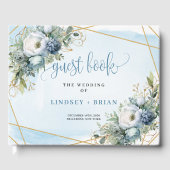 Elegant Pastel Blue White Gold Floral Guest Book ゲストブック (正面)