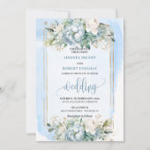 Elegant Pastel Blue White Gold Peonies Invitation 招待状 (正面)