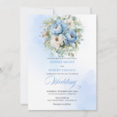 Elegant Pastel Blue White Peony Gold Wedding Invit 招待状 (正面)