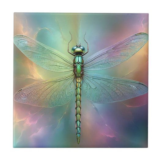 Elegant Pastel Dragonfly Fractal Art, タイル (正面)