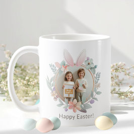 Elegant Pastel Easter Photo Mug | Bunny Frame コーヒーマグカップ