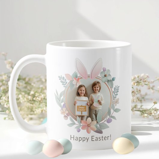 Elegant Pastel Easter Photo Mug | Bunny Frame コーヒーマグカップ