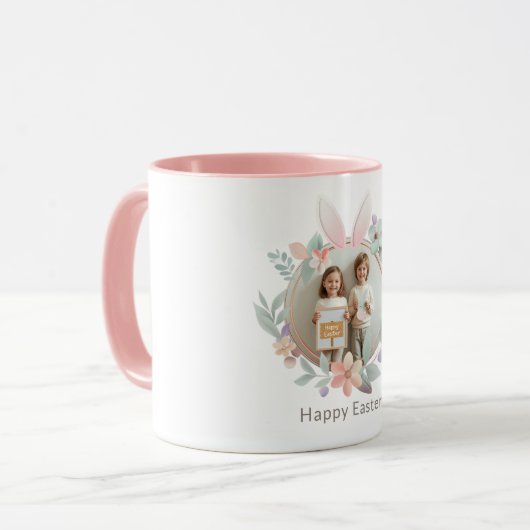 Elegant Pastel Easter Photo Mug with Bunny Frame マグカップ (正面左)