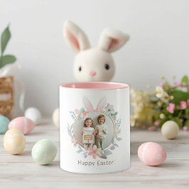 Elegant Pastel Easter Photo Mug with Bunny Frame マグカップ