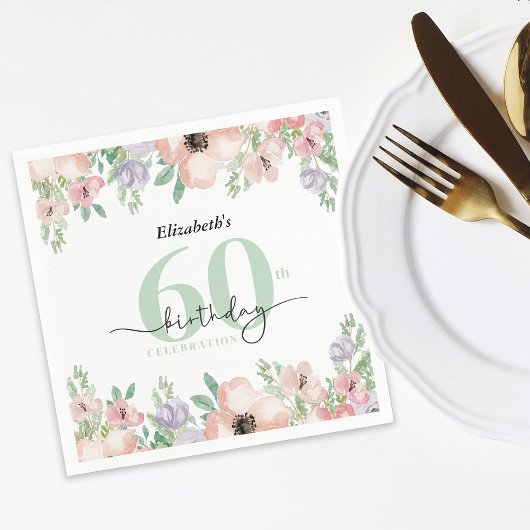 Elegant Pastel Floral 60th Birthday Party スタンダードカクテルナプキン