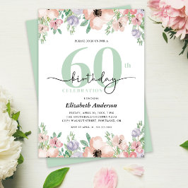 Elegant Pastel Floral 60th Birthday Party 招待状