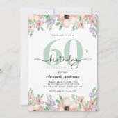 Elegant Pastel Floral 60th Birthday Party 招待状 (正面)