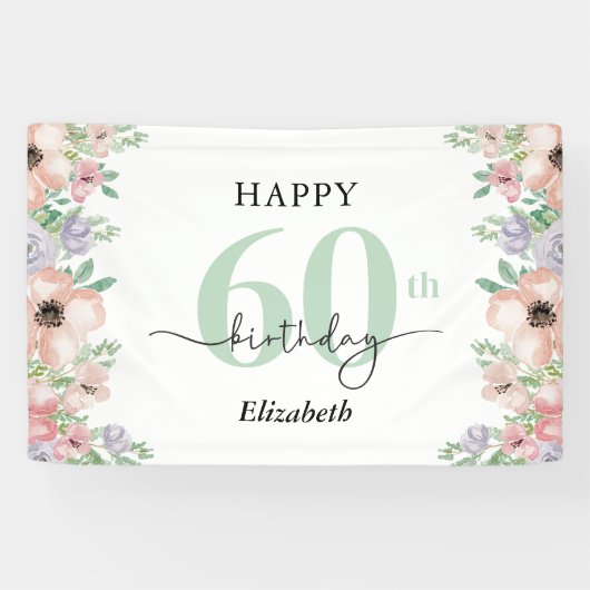 Elegant Pastel Floral 60th Birthday Party  横断幕 (横)
