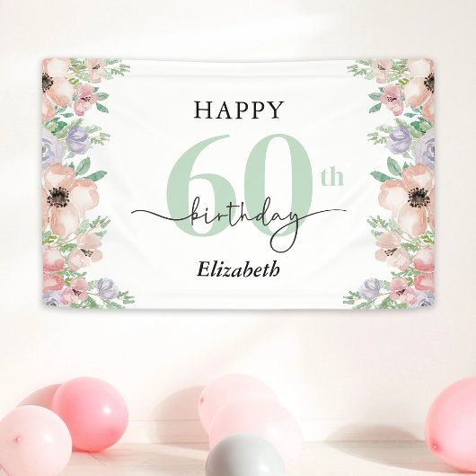 Elegant Pastel Floral 60th Birthday Party  横断幕