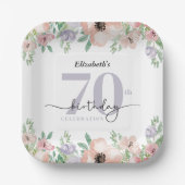 Elegant Pastel Floral 70th Birthday Party ペーパープレート (正面)