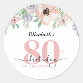 Elegant Pastel Floral 80th Birthday Party ラウンドシール (正面)