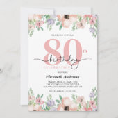 Elegant Pastel Floral 80th Birthday Party 招待状 (正面)
