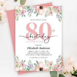 Elegant Pastel Floral 80th Birthday Party 招待状