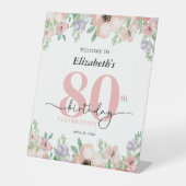 Elegant Pastel Floral 80th Birthday Party Welcome 台座サイン (正面)