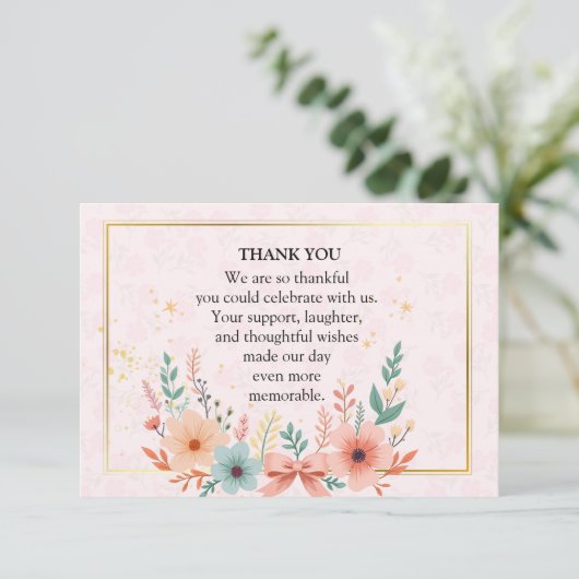Elegant Pastel Floral Frame with Golden Accents サンキューカード (スタンド正面)