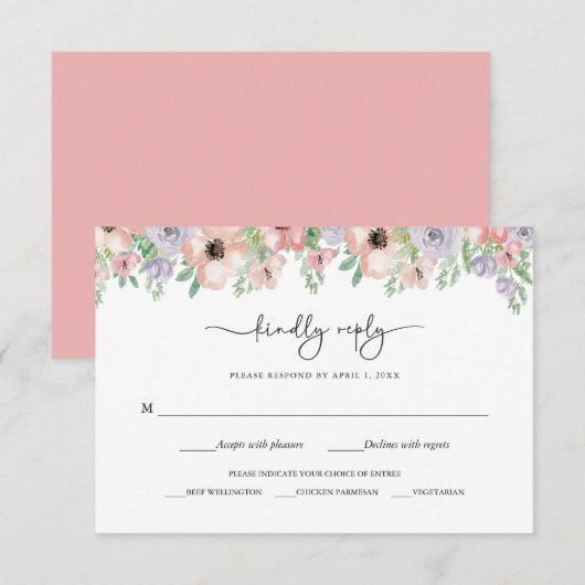 Elegant Pastel Floral Party Response Card 出欠カード (正面/裏面)