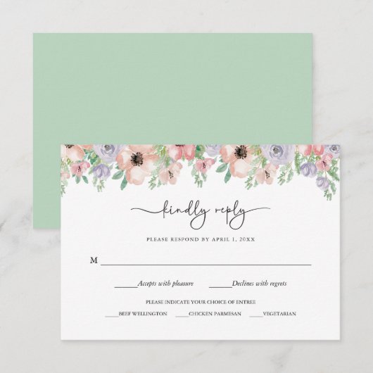 Elegant Pastel Floral Party Response Card 出欠カード (正面/裏面)
