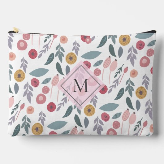 Elegant Pastel Floral Pattern Monogram アクセサリーポーチ (正面)