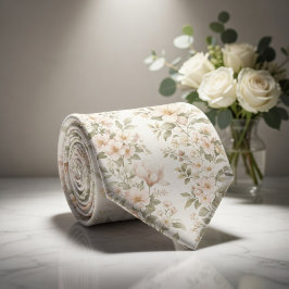 Elegant Pastel Floral Pattern on Soft White ネクタイ