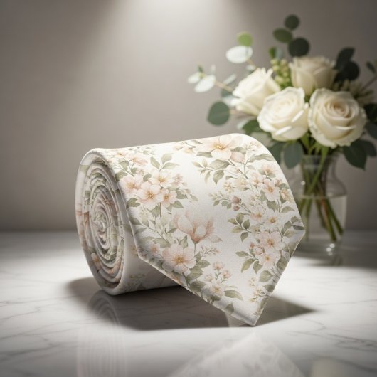Elegant Pastel Floral  Pattern on Soft White ネクタイ